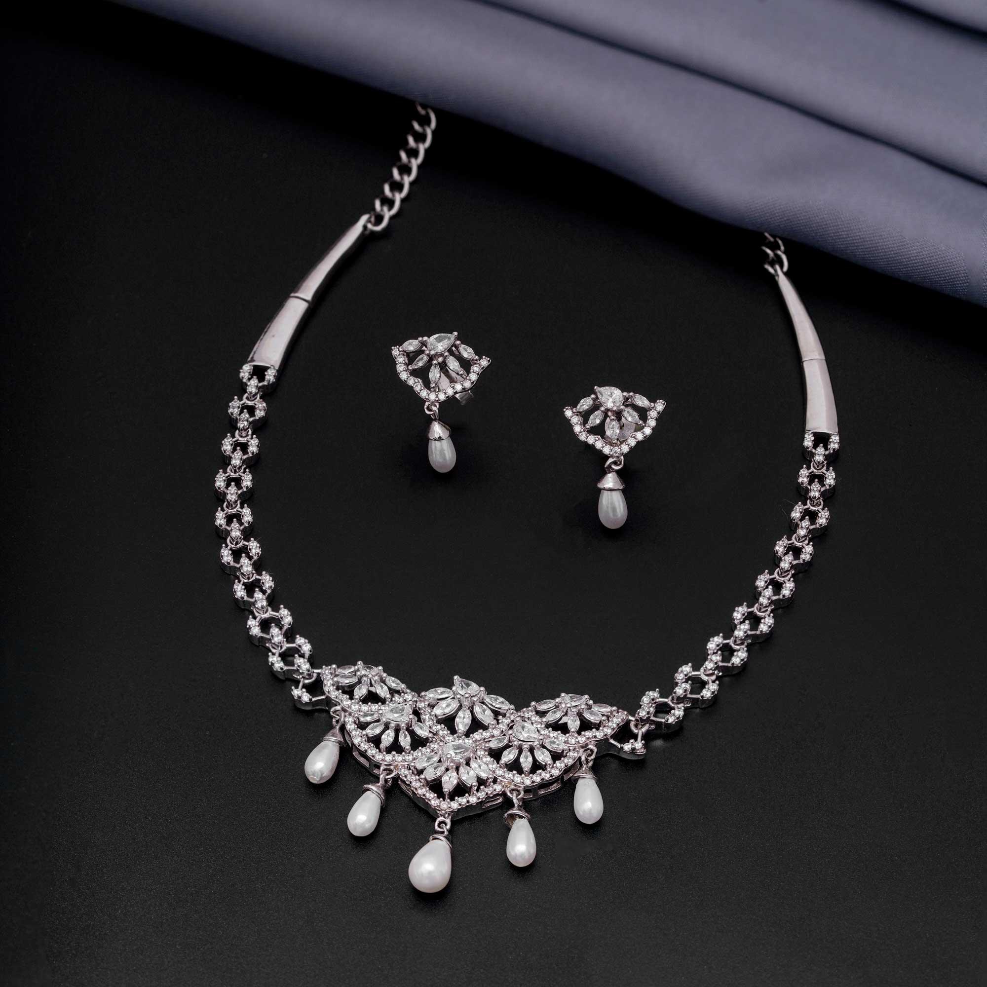 Halfset Peal Drop Jewellery with Earring 92.5 Sterling Silver - Ivanah Silver