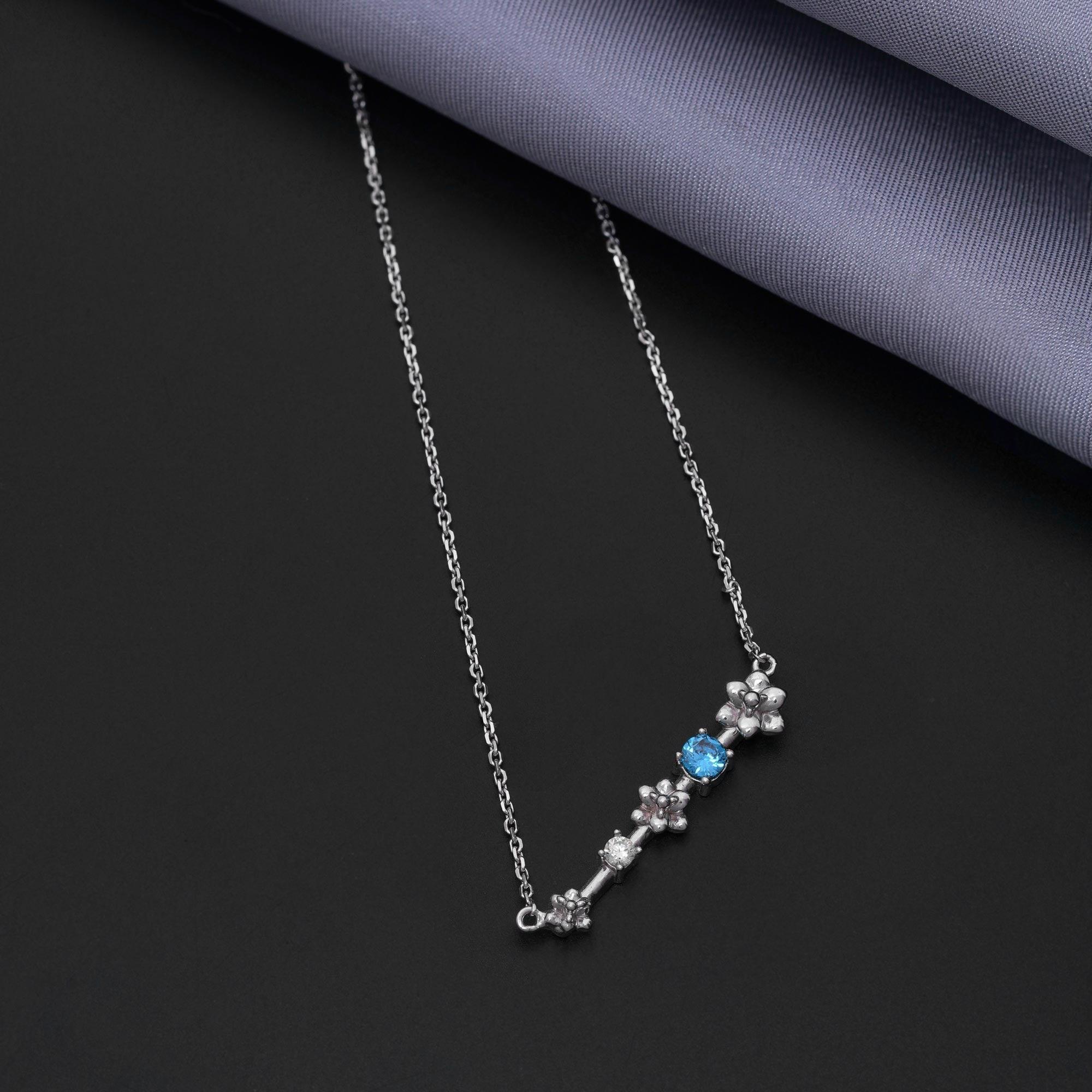 Floral Blue Topaz 92.5 Sterling Silver Chain - Ivanah Silver